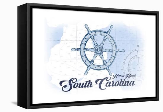 Hilton Head, South Carolina - Ship Wheel - Blue - Coastal Icon-Lantern Press-Framed Stretched Canvas