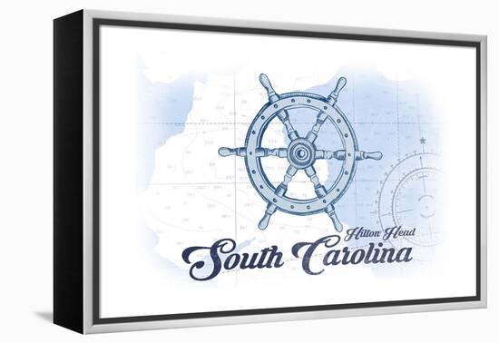 Hilton Head, South Carolina - Ship Wheel - Blue - Coastal Icon-Lantern Press-Framed Stretched Canvas