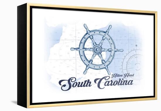 Hilton Head, South Carolina - Ship Wheel - Blue - Coastal Icon-Lantern Press-Framed Stretched Canvas