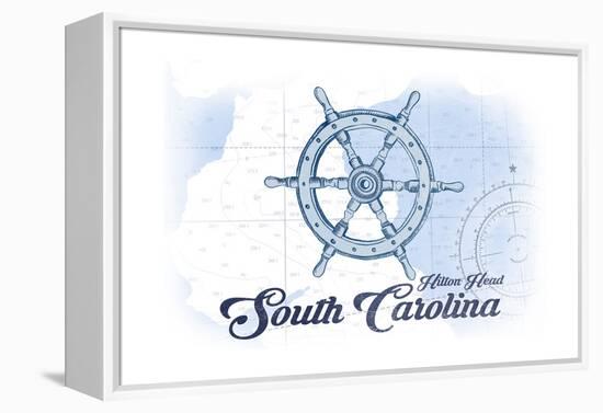 Hilton Head, South Carolina - Ship Wheel - Blue - Coastal Icon-Lantern Press-Framed Stretched Canvas