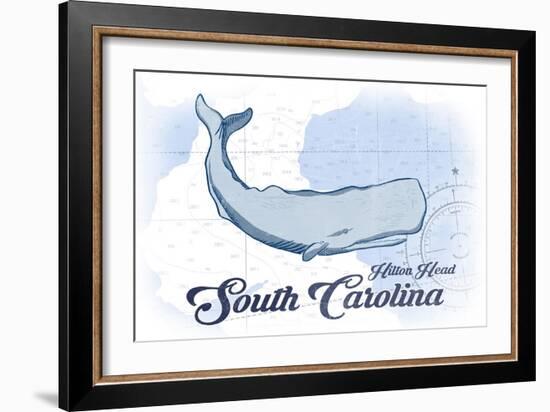 Hilton Head, South Carolina - Whale - Blue - Coastal Icon-Lantern Press-Framed Art Print