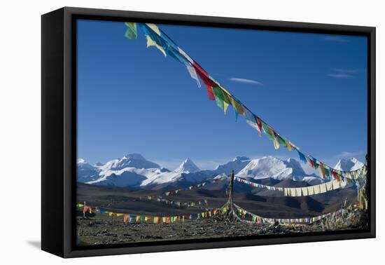 Himalaya Range with Prayer Flags in the Foreground, Tibet, China-Natalie Tepper-Framed Premier Image Canvas