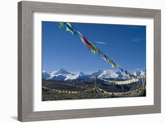 Himalaya Range with Prayer Flags in the Foreground, Tibet, China-Natalie Tepper-Framed Photographic Print