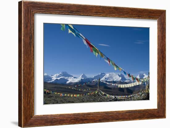 Himalaya Range with Prayer Flags in the Foreground, Tibet, China-Natalie Tepper-Framed Photographic Print