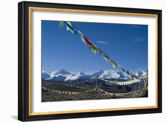 Himalaya Range with Prayer Flags in the Foreground, Tibet, China-Natalie Tepper-Framed Photographic Print