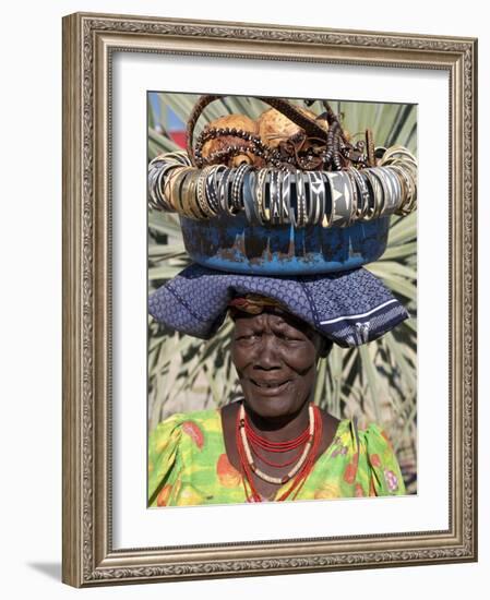 Himba Street Vendor at Opuwo Who Sells Himba Jewellery, Arts and Crafts to Passing Tourists-Nigel Pavitt-Framed Photographic Print