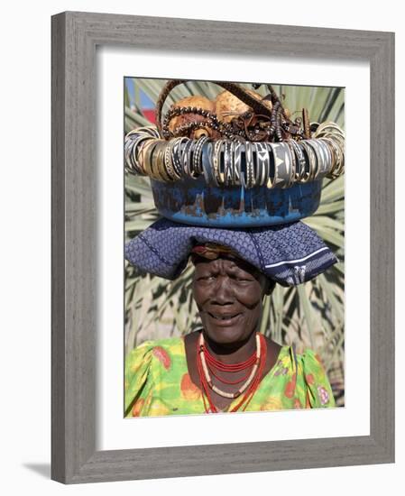 Himba Street Vendor at Opuwo Who Sells Himba Jewellery, Arts and Crafts to Passing Tourists-Nigel Pavitt-Framed Photographic Print