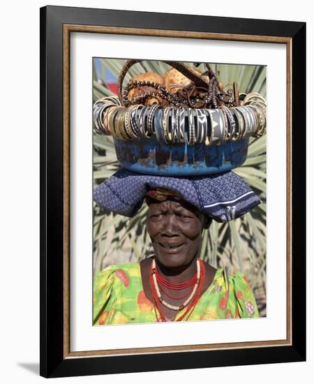 Himba Street Vendor at Opuwo Who Sells Himba Jewellery, Arts and Crafts to Passing Tourists-Nigel Pavitt-Framed Photographic Print