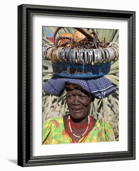 Himba Street Vendor at Opuwo Who Sells Himba Jewellery, Arts and Crafts to Passing Tourists-Nigel Pavitt-Framed Photographic Print