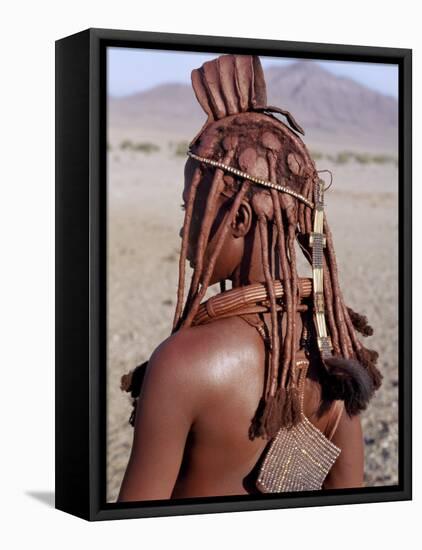 Himba Woman in Traditional Attire, Her Body Gleams from a Red Ochre Mixture of Red Ochre, Namibia-Nigel Pavitt-Framed Premier Image Canvas