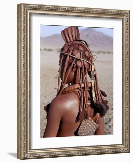 Himba Woman in Traditional Attire, Her Body Gleams from a Red Ochre Mixture of Red Ochre, Namibia-Nigel Pavitt-Framed Photographic Print