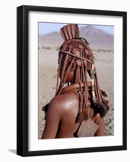 Himba Woman in Traditional Attire, Her Body Gleams from a Red Ochre Mixture of Red Ochre, Namibia-Nigel Pavitt-Framed Photographic Print