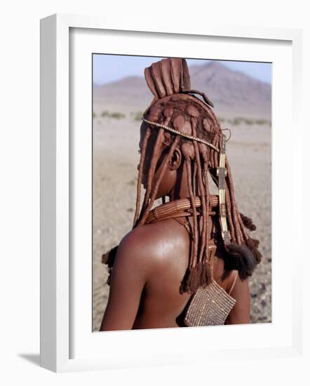 Himba Woman in Traditional Attire, Her Body Gleams from a Red Ochre Mixture of Red Ochre, Namibia-Nigel Pavitt-Framed Photographic Print