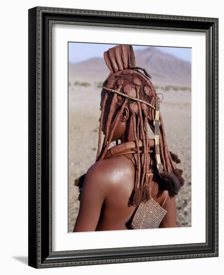 Himba Woman in Traditional Attire, Her Body Gleams from a Red Ochre Mixture of Red Ochre, Namibia-Nigel Pavitt-Framed Photographic Print