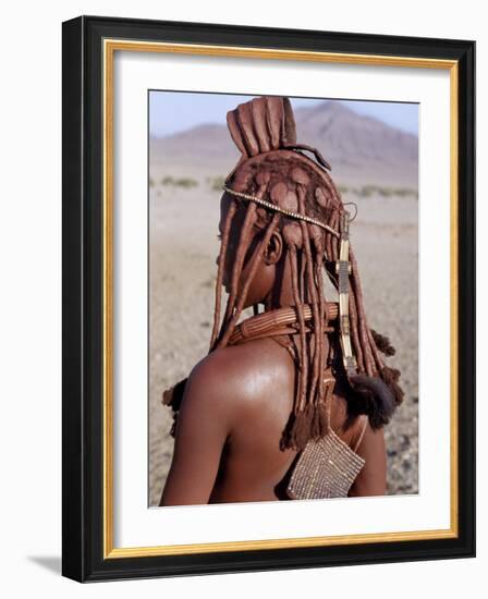 Himba Woman in Traditional Attire, Her Body Gleams from a Red Ochre Mixture of Red Ochre, Namibia-Nigel Pavitt-Framed Photographic Print