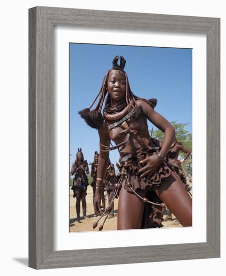 Himba Women Perform the Otjiunda Dance, Stamping, Clapping and Chanting-Nigel Pavitt-Framed Photographic Print