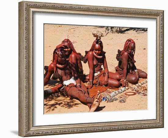 Himba Women Selling Souvenirs, Kaokoveld, Namibia, Africa-Nico Tondini-Framed Photographic Print