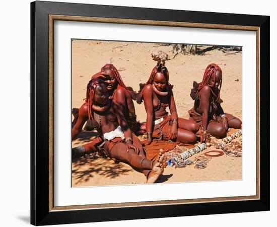 Himba Women Selling Souvenirs, Kaokoveld, Namibia, Africa-Nico Tondini-Framed Photographic Print