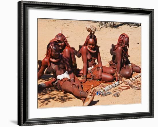 Himba Women Selling Souvenirs, Kaokoveld, Namibia, Africa-Nico Tondini-Framed Photographic Print