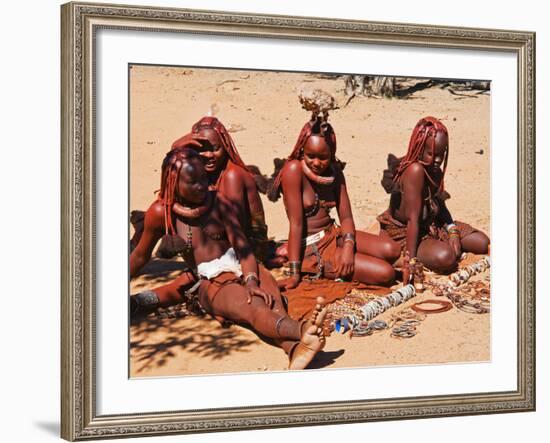 Himba Women Selling Souvenirs, Kaokoveld, Namibia, Africa-Nico Tondini-Framed Photographic Print