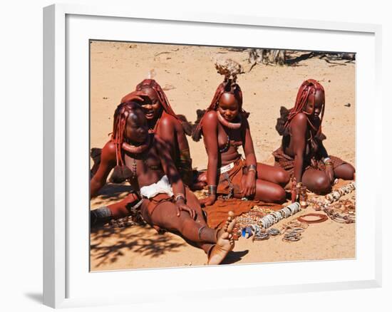 Himba Women Selling Souvenirs, Kaokoveld, Namibia, Africa-Nico Tondini-Framed Photographic Print