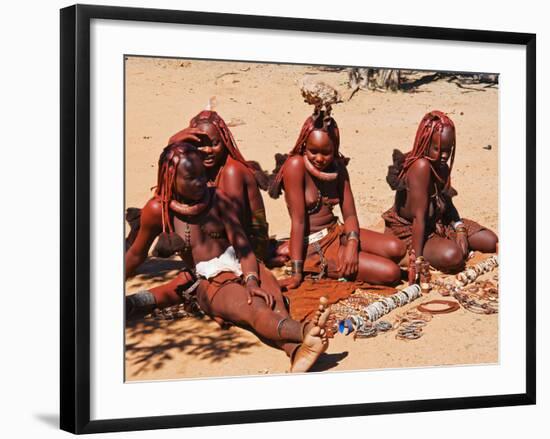 Himba Women Selling Souvenirs, Kaokoveld, Namibia, Africa-Nico Tondini-Framed Photographic Print