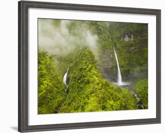 Hinalele Falls (Right) and Other Waterfalls at the Head of Wainiha Valley, Kauai, Hawaii.-Ethan Welty-Framed Photographic Print