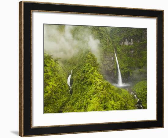 Hinalele Falls (Right) and Other Waterfalls at the Head of Wainiha Valley, Kauai, Hawaii.-Ethan Welty-Framed Photographic Print