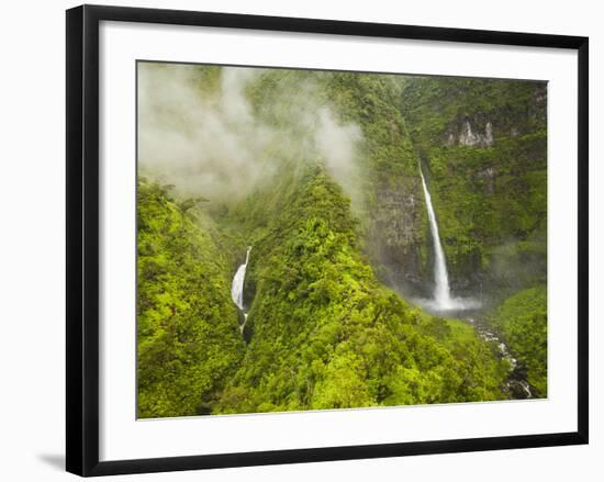 Hinalele Falls (Right) and Other Waterfalls at the Head of Wainiha Valley, Kauai, Hawaii.-Ethan Welty-Framed Photographic Print