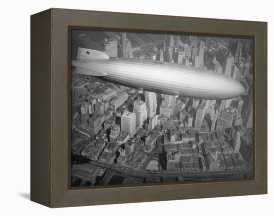 Hindenburg Flying over Manhattan-null-Framed Premier Image Canvas