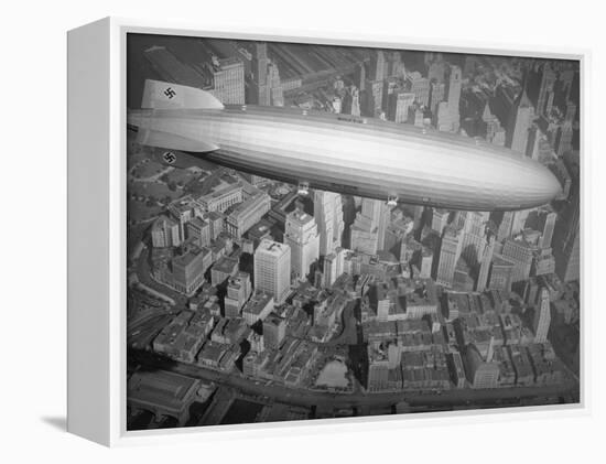 Hindenburg Flying over Manhattan-null-Framed Premier Image Canvas