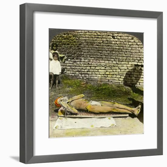 Hindu Devotee on a Bed of Nails Near the Shrine of Kali, Calcutta, India, Early 20th Century-Underwood & Underwood-Framed Giclee Print