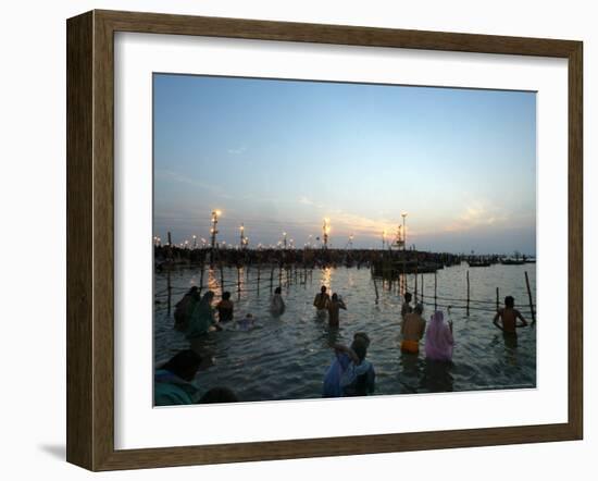 Hindu Devotees Bathe in the River Ganges on a Hindu Festival in Allahabad, India, January 14, 2007-Rajesh Kumar Singh-Framed Photographic Print