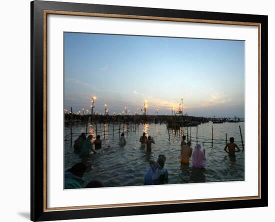 Hindu Devotees Bathe in the River Ganges on a Hindu Festival in Allahabad, India, January 14, 2007-Rajesh Kumar Singh-Framed Photographic Print