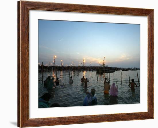 Hindu Devotees Bathe in the River Ganges on a Hindu Festival in Allahabad, India, January 14, 2007-Rajesh Kumar Singh-Framed Photographic Print