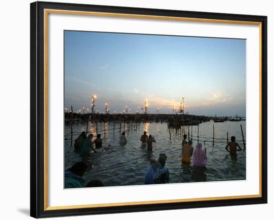 Hindu Devotees Bathe in the River Ganges on a Hindu Festival in Allahabad, India, January 14, 2007-Rajesh Kumar Singh-Framed Photographic Print