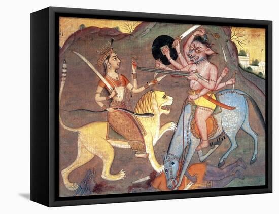 Hindu Goddess Durga Fights Mahishasur-Science Source-Framed Premier Image Canvas