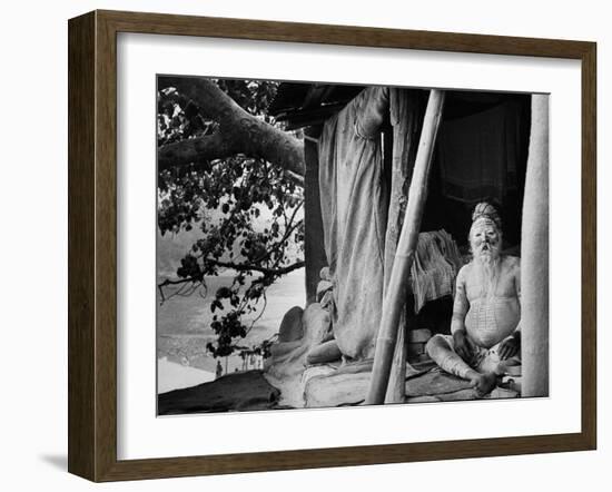 Hindu Holy Man Sitting in His Home-James Burke-Framed Photographic Print