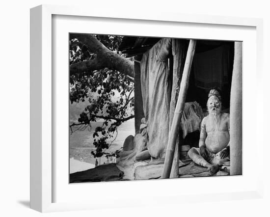 Hindu Holy Man Sitting in His Home-James Burke-Framed Photographic Print