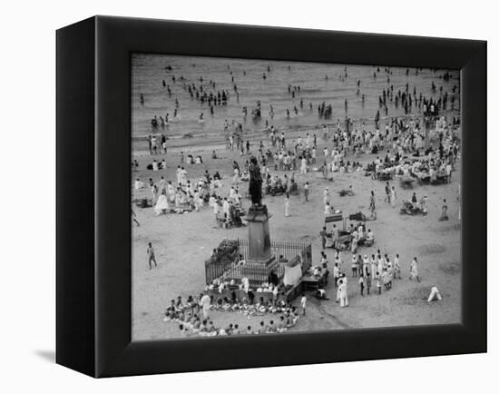 Hindu Men and Women Bathing in the Jumna River-Margaret Bourke-White-Framed Premier Image Canvas