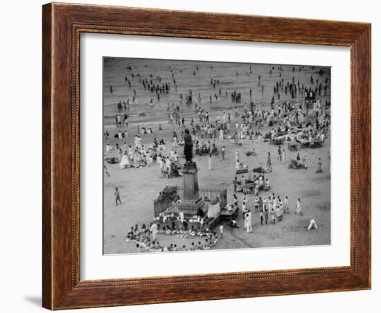 Hindu Men and Women Bathing in the Jumna River-Margaret Bourke-White-Framed Photographic Print