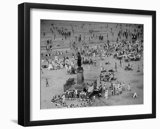 Hindu Men and Women Bathing in the Jumna River-Margaret Bourke-White-Framed Photographic Print