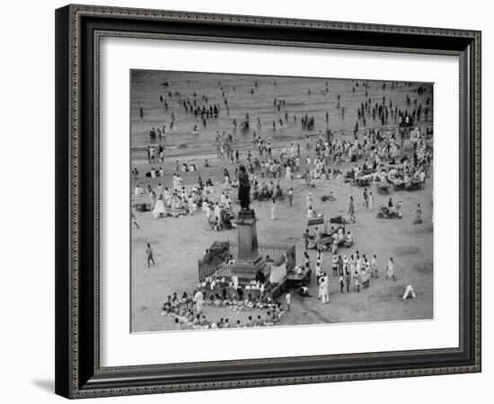 Hindu Men and Women Bathing in the Jumna River-Margaret Bourke-White-Framed Photographic Print