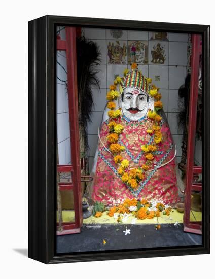 Hindu Street Shrine, Decorated with Marigold Mala (Garlands) for Diwali Festival, Udaipur, India-Annie Owen-Framed Premier Image Canvas