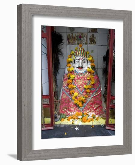 Hindu Street Shrine, Decorated with Marigold Mala (Garlands) for Diwali Festival, Udaipur, India-Annie Owen-Framed Photographic Print