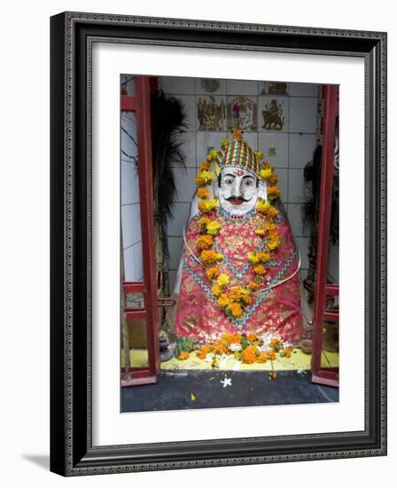 Hindu Street Shrine, Decorated with Marigold Mala (Garlands) for Diwali Festival, Udaipur, India-Annie Owen-Framed Photographic Print