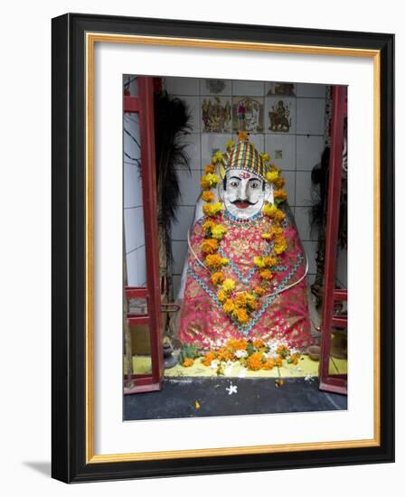 Hindu Street Shrine, Decorated with Marigold Mala (Garlands) for Diwali Festival, Udaipur, India-Annie Owen-Framed Photographic Print