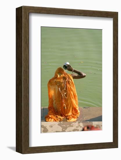 Hindu Woman in a Ritual Cleansing Bath at Pushkar Lake, Rajasthan, Pushkar, India-David Noyes-Framed Photographic Print
