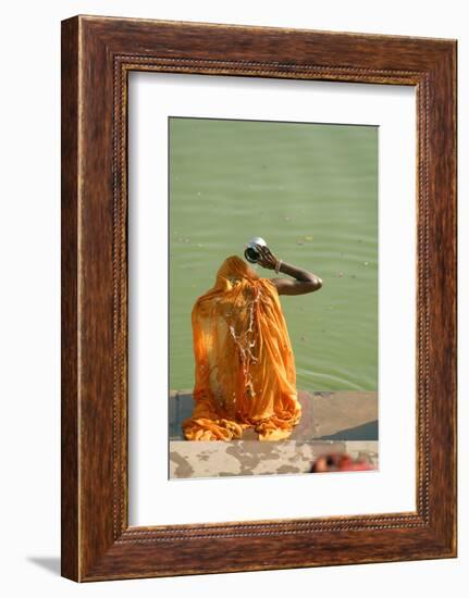 Hindu Woman in a Ritual Cleansing Bath at Pushkar Lake, Rajasthan, Pushkar, India-David Noyes-Framed Photographic Print