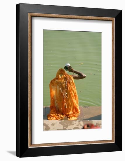 Hindu Woman in a Ritual Cleansing Bath at Pushkar Lake, Rajasthan, Pushkar, India-David Noyes-Framed Photographic Print